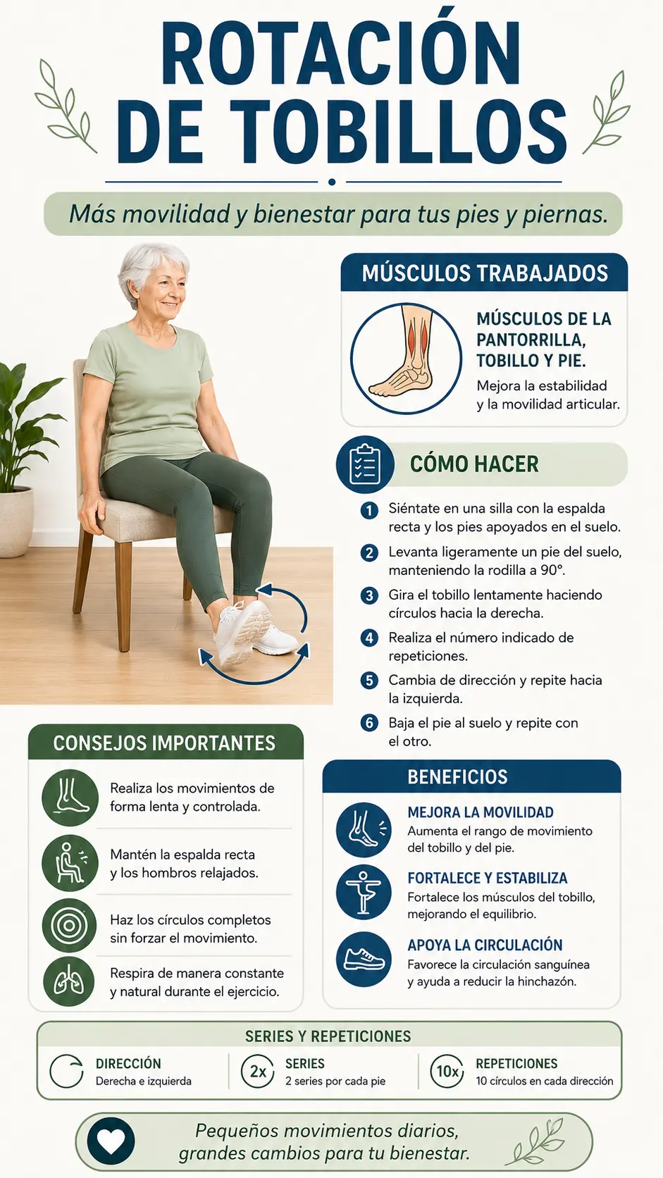 Página ilustrada: rotación de tobillos