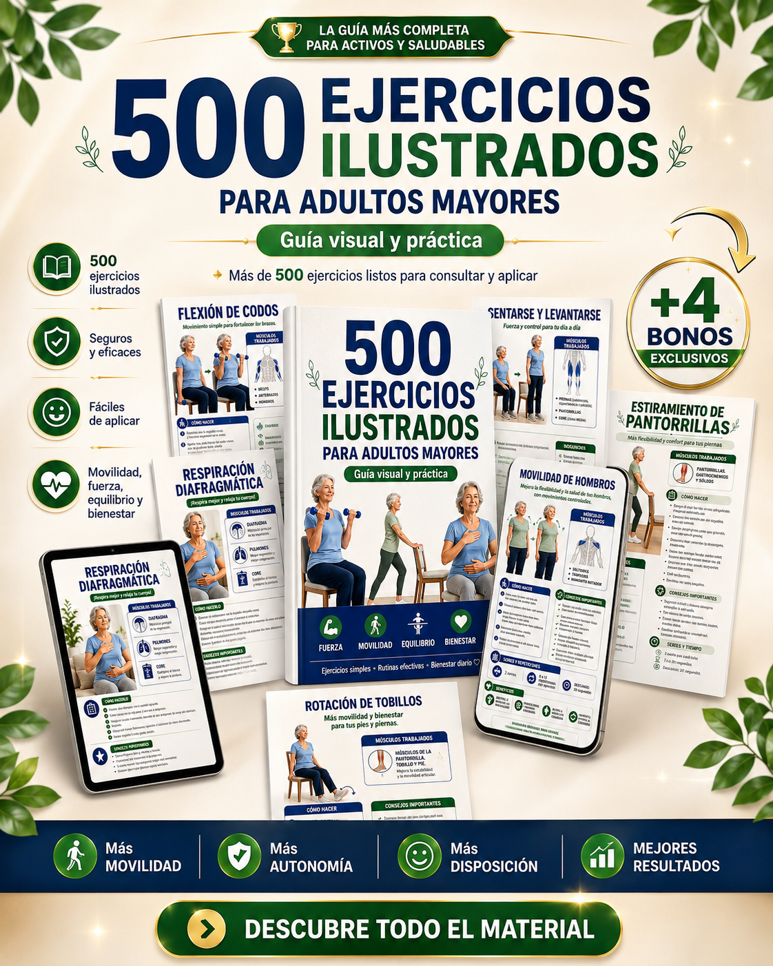 500 Ejercicios Ilustrados para Adultos Mayores y bonos incluidos